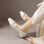 Quera | Chiseled Square-Toe Mary Jane Pump with Gold Bit