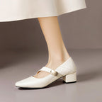 Quera | Chiseled Square-Toe Mary Jane Pump with Gold Bit