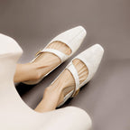 Quera | Chiseled Square-Toe Mary Jane Pump with Gold Bit