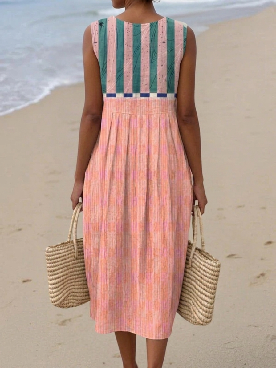 Lilith | Robe mi-longue rayée pastel