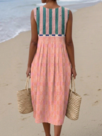 Lilith | Robe mi-longue rayée pastel