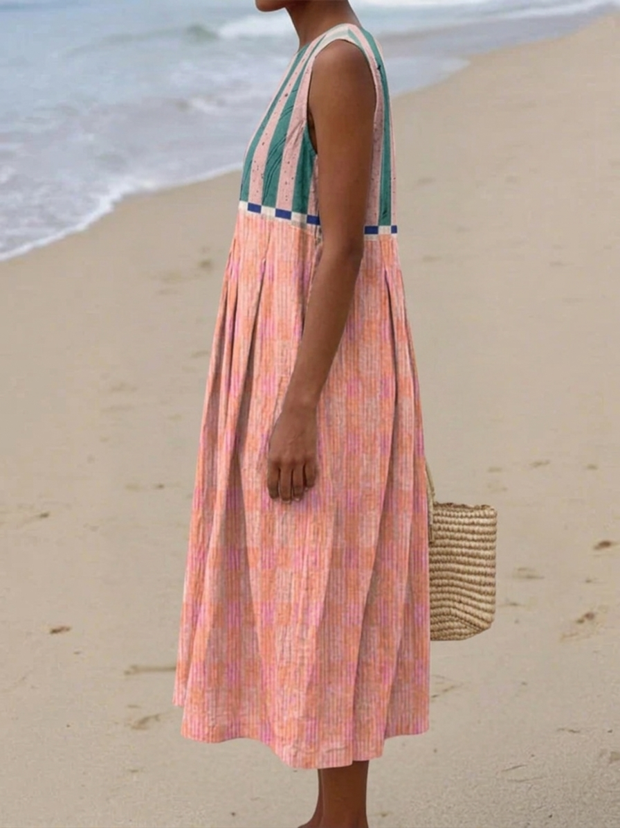 Lilith | Robe mi-longue rayée pastel