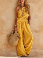 Zoey | One-Shoulder Halter Top & Wide-Leg Trouser Set
